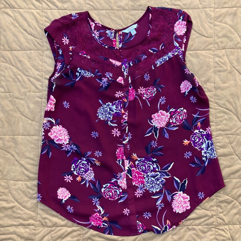 Candie’s sleeveless floral top: size large
